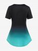 Plus Size Short Sleeve Ombre Color Printed T-shirt -  