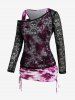 Gothic Skew Neck Skull Lace Tee and Tie Dye Cinched Tank Top Set -  