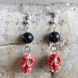 Gothic Halloween Ball Bloodstained Skull Drop Earrings - SILVER