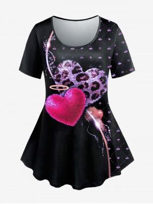 Plus Size Short Sleeve Leopard Heart Print T-shirt