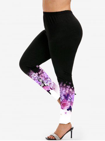 Plus Size High Waist Floral Butterfly Print Leggings
