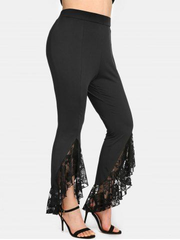 Plus Size Lace Panel Slit High Rise Flare Pants