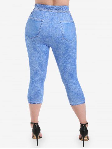 Plus Size 3D Jeans Butterfly Rose Printed Skinny Leggings