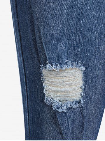 Plus Size Ripped Cat's Whiskers Frayed Hem High Rise Jeans