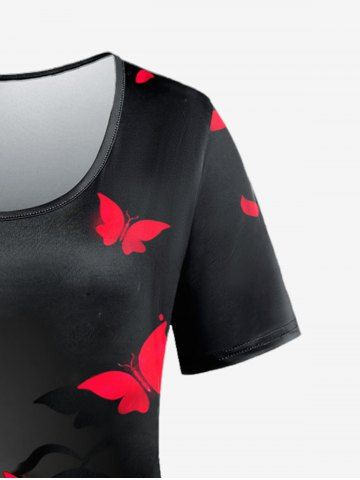 Plus Size Butterfly Rose Printed Short Sleeves Tee