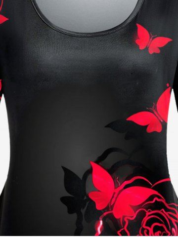 Plus Size Butterfly Rose Printed Short Sleeves Tee