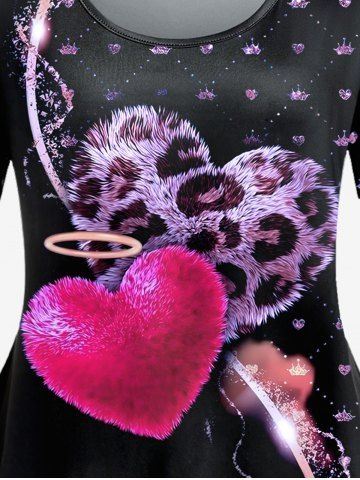 Plus Size Short Sleeve Leopard Heart Print T-shirt