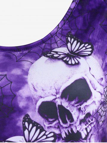 Gothic Short Sleeve Skull Butterfly Print Tee