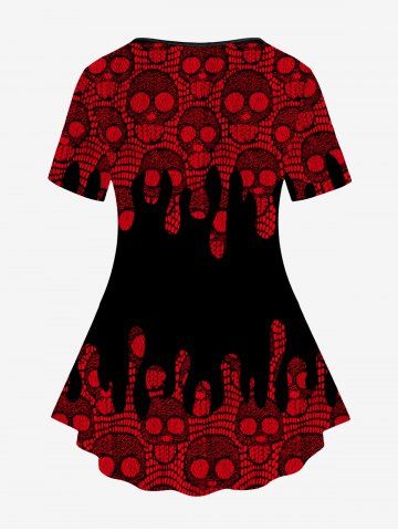 Gothic Short Sleeve Skull Lace Print T-shirt