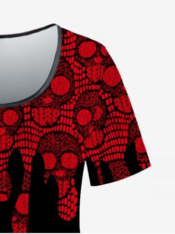 Gothic Short Sleeve Skull Lace Print T-shirt