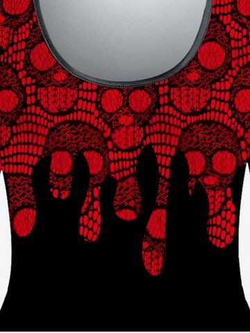 Gothic Short Sleeve Skull Lace Print T-shirt