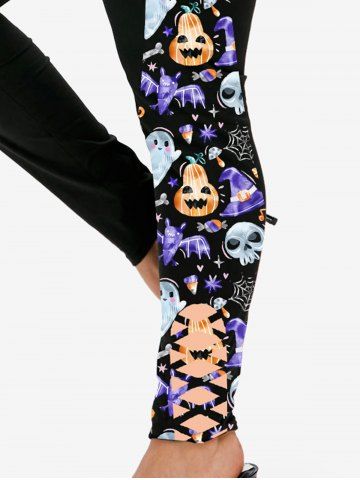 Plus Size Pumpkin Bats Ghosts Printed Halloween Skinny Leggings