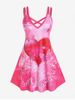 Plus Size Crisscross Heart Butterfly Print A Line Dress -  