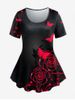 Plus Size Butterfly Rose Printed Short Sleeves Tee -  
