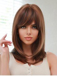 Reddish Brown Highlight Light Brown Side Bang Synthetic Mid-length Wig -  