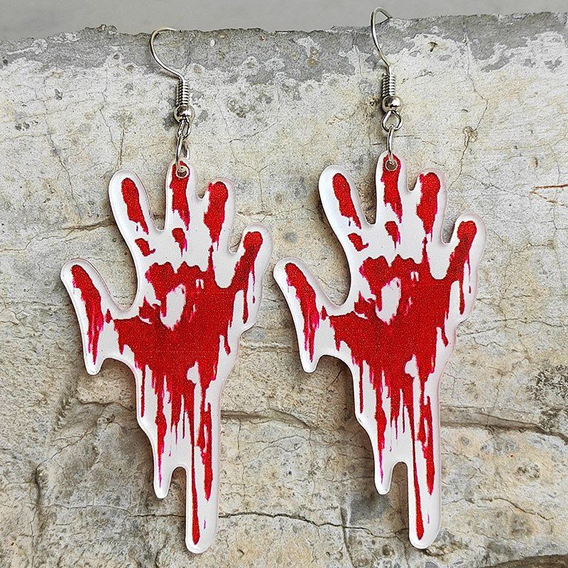 Cheap Gothic Halloween Bloodstained Handprint Dangle Earrings  