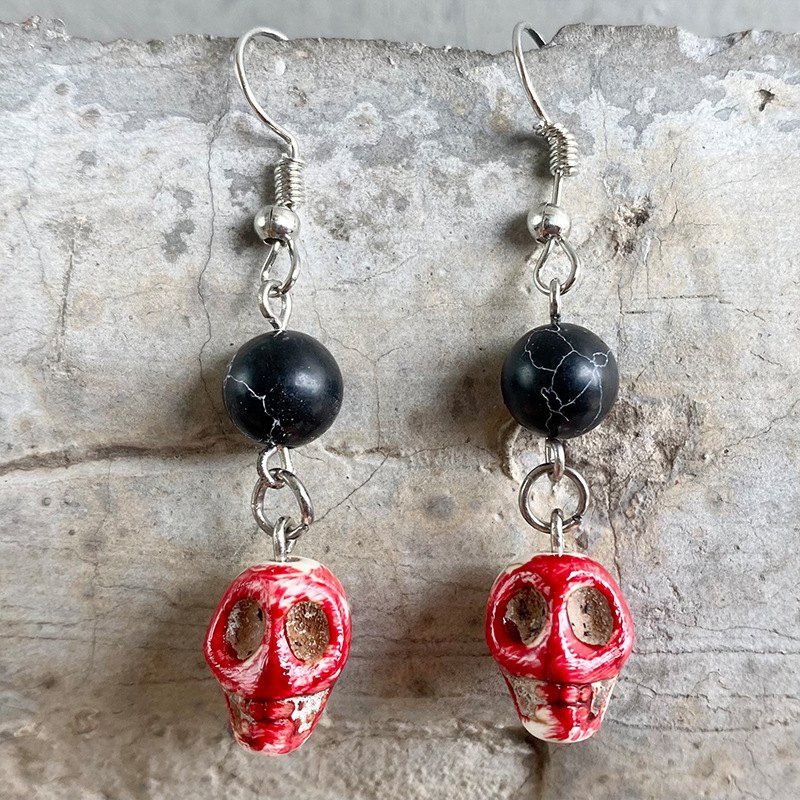 Sale Gothic Halloween Ball Bloodstained Skull Drop Earrings  