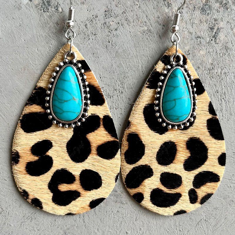 Boucles D'Oreilles Goutte D'Eau Léopard en Turquoise Multi 