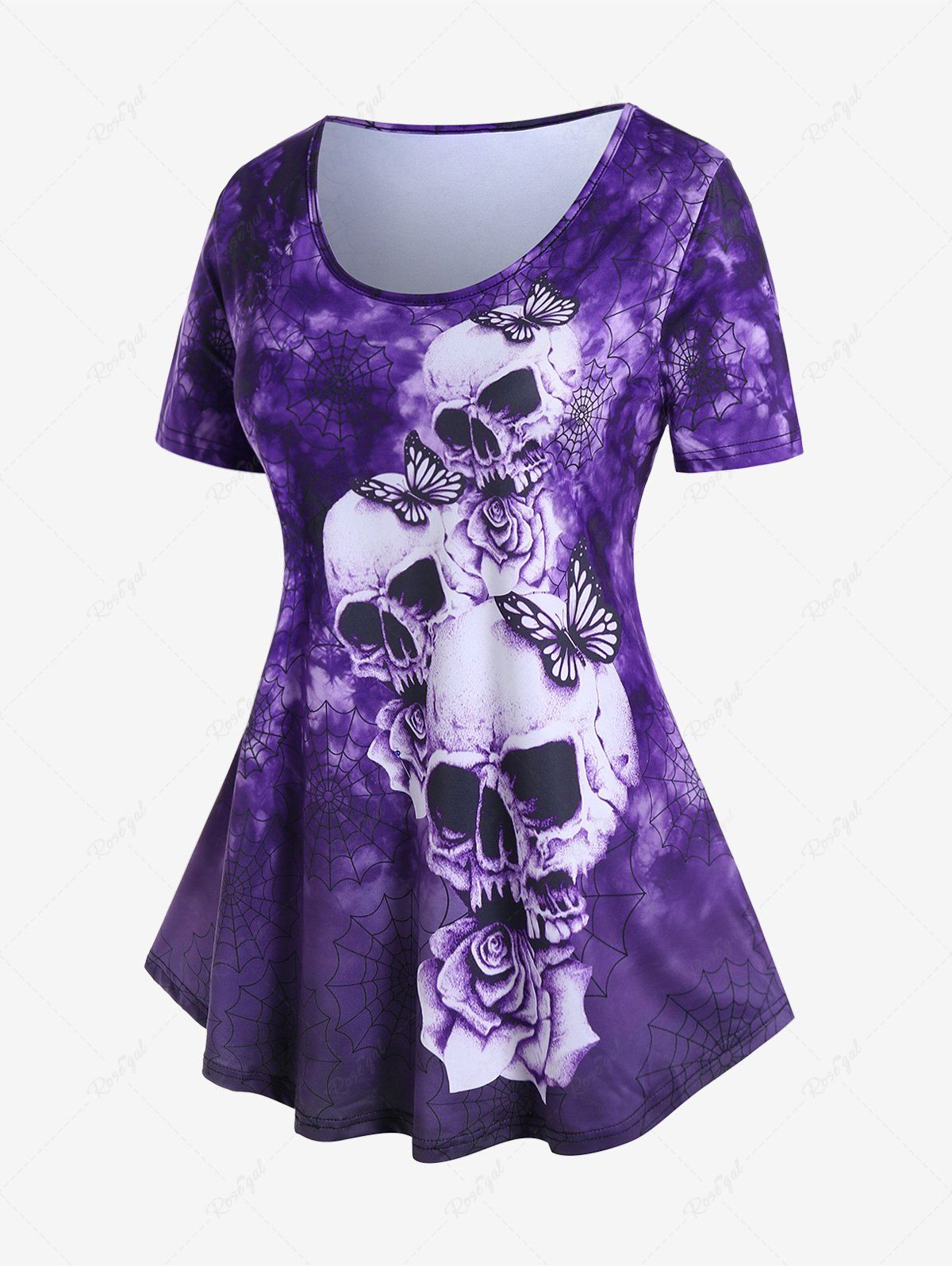 Outfits Gothic Short Sleeve Skull Butterfly Print Tee  