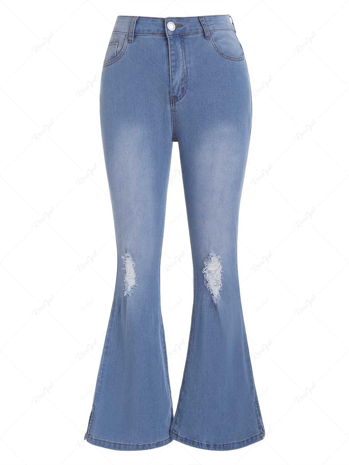 Shops Ripped Light Wash Pockets Zipper Fly Flare Jeans  