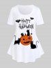 Halloween Pumpkins Bats Cat Printed Tee and Halloween Pumpkin Cat Spiders Print Leggings Plus Size Outfit -  