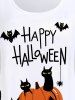 Halloween Pumpkins Bats Cat Printed Tee and Halloween Pumpkin Cat Spiders Print Leggings Plus Size Outfit -  