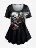 Skull Rose Wings Printed Tee and Skinny Leggings Gothic Outfit -  
