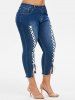 Plus Size Lace Up Capri Frayed Jeans -  