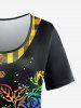 T-Shirt à Imprimé à Carreaux et Roses Couleur Arc-en-Ciel Grande-Taille - Noir 2X | US 18-20