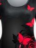 T-shirt à Imprimé Rose Papillon de Grande Taille à Manches Courtes - Rouge 2X | US 18-20