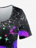 Plus Size Halloween Short Sleeve Ombre Bats Print T-shirt -  