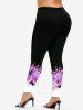 Plus Size High Waist Floral Butterfly Print Leggings -  