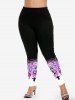 Plus Size High Waist Floral Butterfly Print Leggings -  
