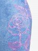 Legging Moulant à Imprimé 3D Papillon et Rose de Grande Taille - Bleu 