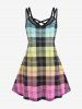 Plus Size Ombre Color Plaid Crisscross A Line Dress -  