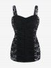 Plus Size Ruched Lace Panel Fitted Tank Top -  