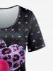 Plus Size Short Sleeve Leopard Heart Print T-shirt -  