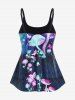 Plus Size Galaxy Butterfly Mushroom Printed Backless Padded Swim Top -  