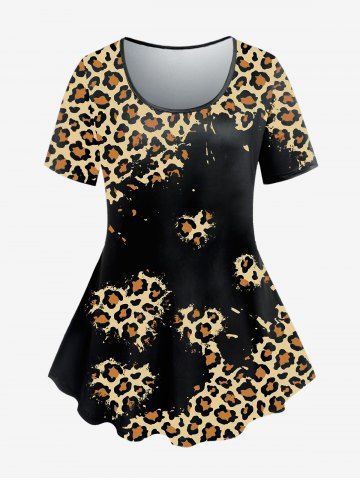 T-shirt à Imprimé Léopard Animal de Grande Taille à Manches Courtes - COFFEE - M | US 10