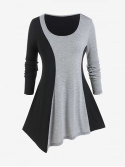 T-shirt Asymétrique Bloc de Couleur Grande Taille - BLACK - M | US 10