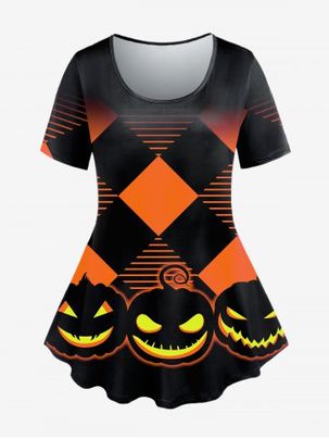 Plus Size Halloween Pumpkin Geometry Print Tee