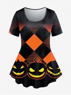 T-shirt Grande Taille Imprimé Géométrique Citrouille D'Halloween - ORANGE - 5X | US 30-32