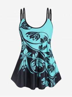 Plus Size Colorblock Floral Print Modest Swim Tankini Top - BLACK - 2X