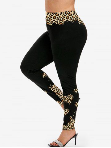 Plus Size Animal Leopard Print High Rise Skinny Leggings