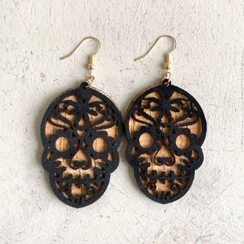 Gothic Hollow Out Skull Drop Earrings - BLACK