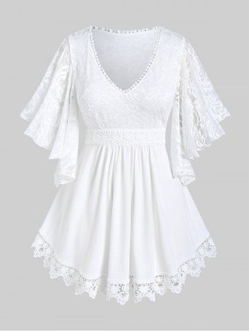 Plus Size Lace Panel Butterfly Sleeve Blouse - WHITE - 2X | US 18-20
