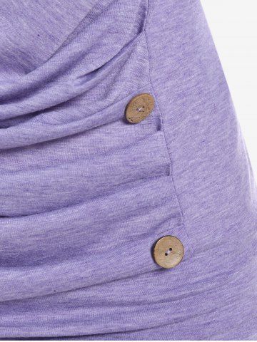 Plus Size Cowl Neck Ruched Long Sleeves Tee with Buttons
