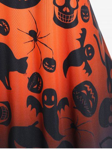 Halloween Pumpkin Ghosts Bats Skulls Printed Crisscross A Line Dress