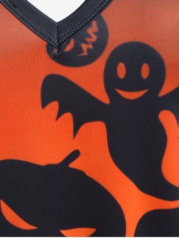 Halloween Pumpkin Ghosts Bats Skulls Printed Crisscross A Line Dress