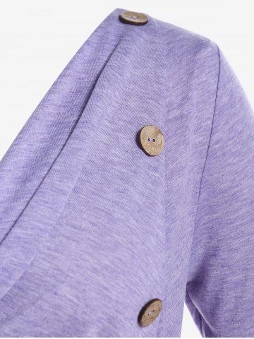 Plus Size Cowl Neck Ruched Long Sleeves Tee with Buttons